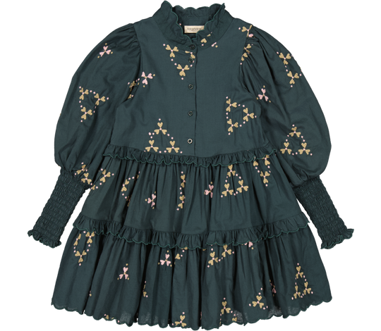 MarMar Dela Light Embroidery Dress - Deep Forest Hearts