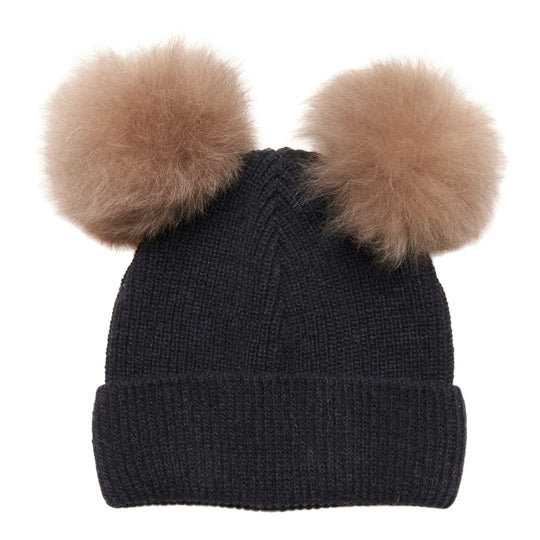 Huttelihut Uld Hue med Alpaca Pompoms - Navy
