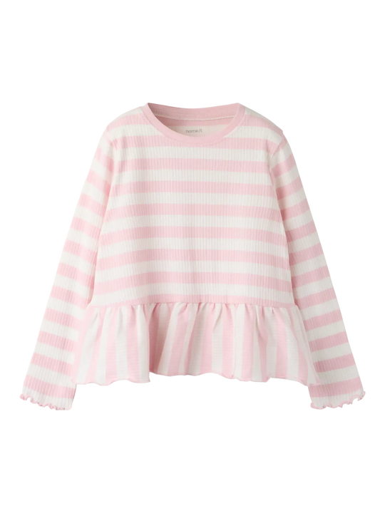 Name It - Nilje LS Peplum Top - Parfait Pink / Cloud Dancer