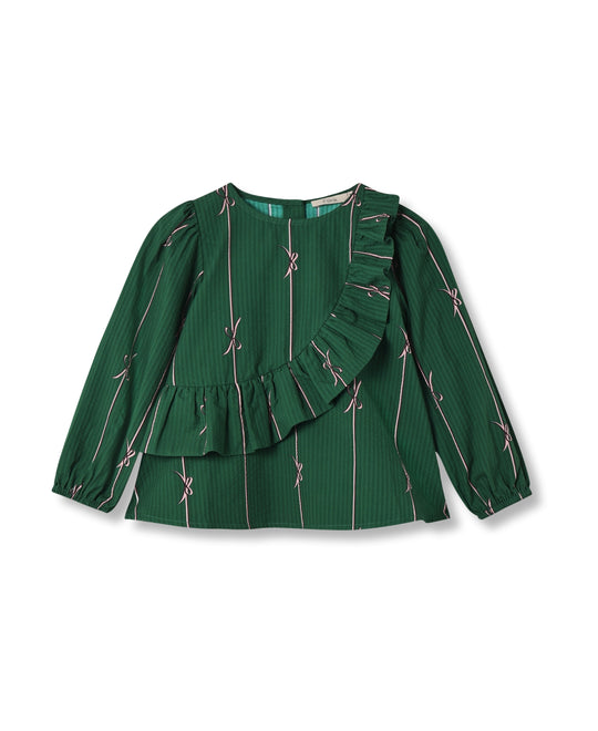 Fliink Bowie LS Blouse - Hunter Green Bow