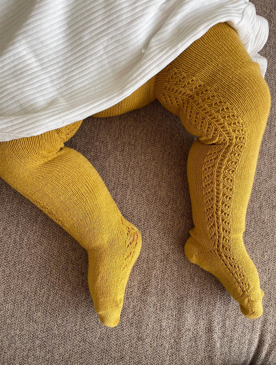 Condor Strømpebukser med Hulmønster - Mustard