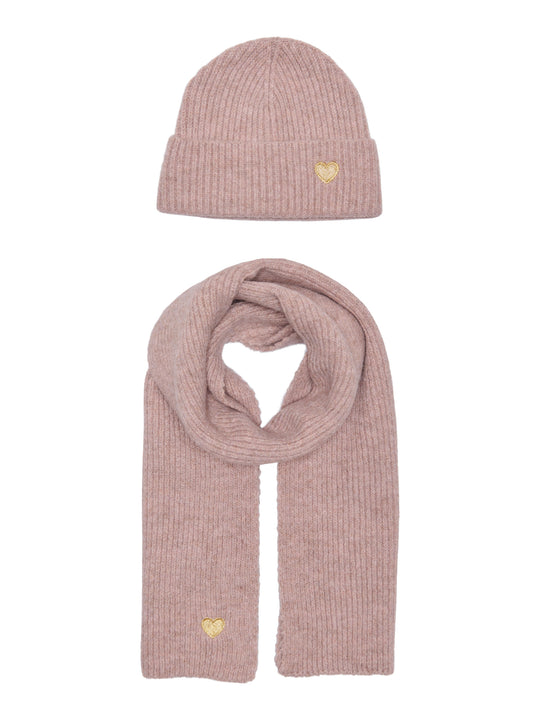 Only Mini Avery - Life Scarf & Beanie Set - Twilight Mauve Melange / Gold Heart