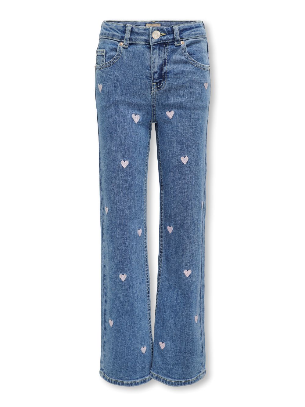 Only Mini Juicy Wide Leg Heart Jeans - Light Medium Blue Denim