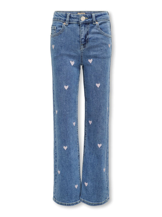 Only Mini Juicy Wide Leg Heart Jeans - Light Medium Blue Denim