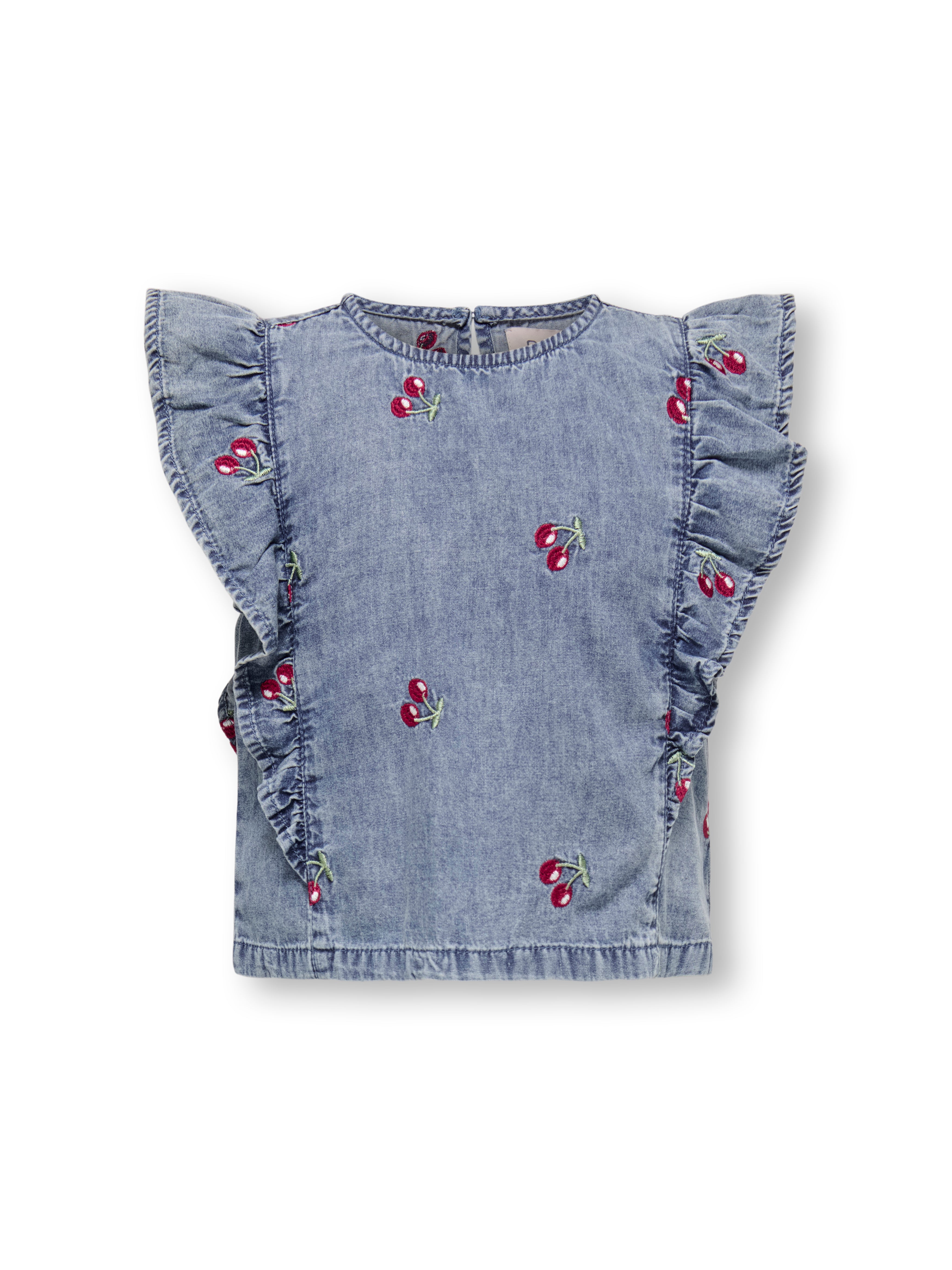 Only Mini Dandy Frill Cherry Top - Medium Blue Denim