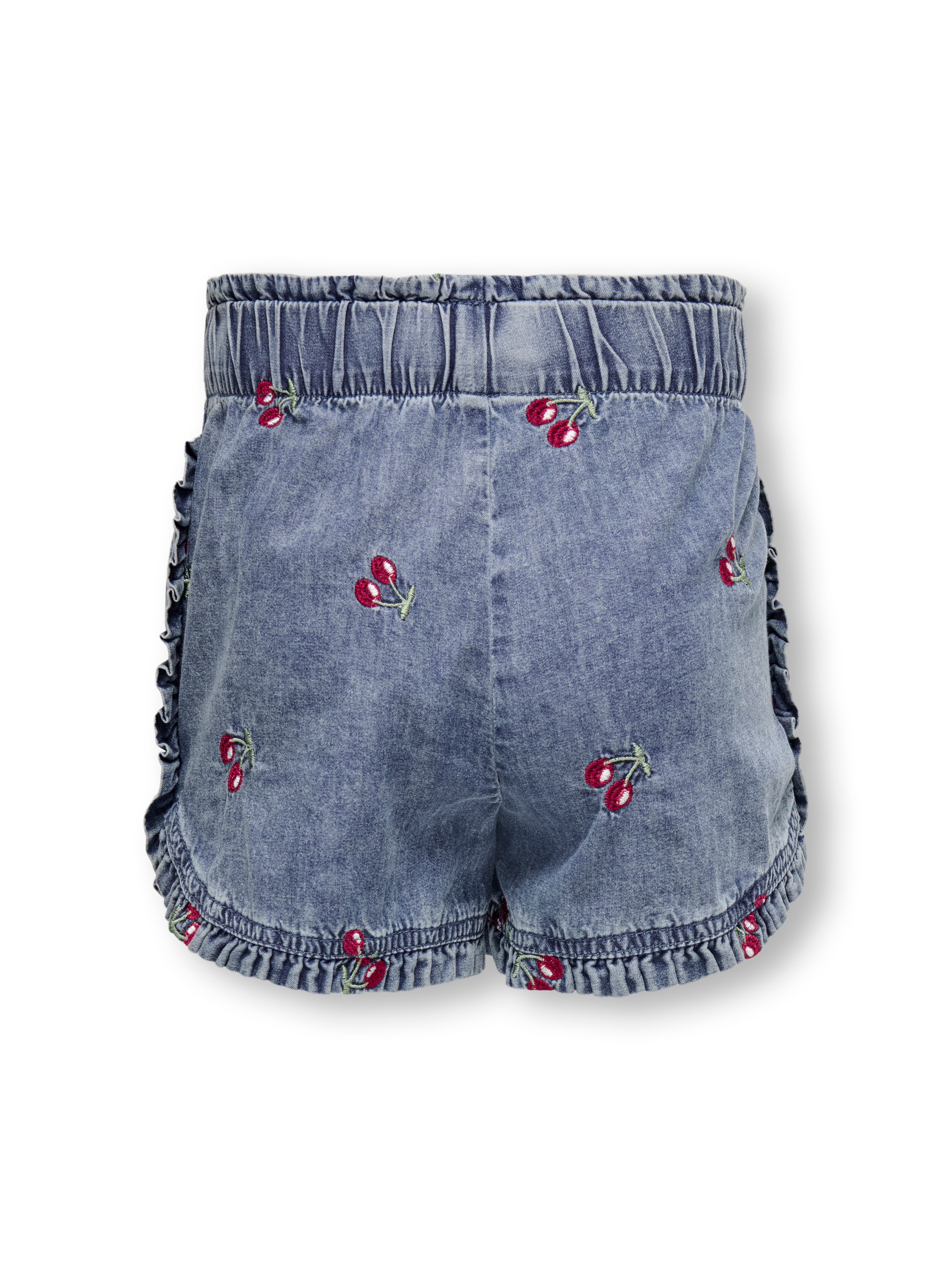 Only Mini Dandy Cherry Frill Denim Shorts - Medium Blue Denim