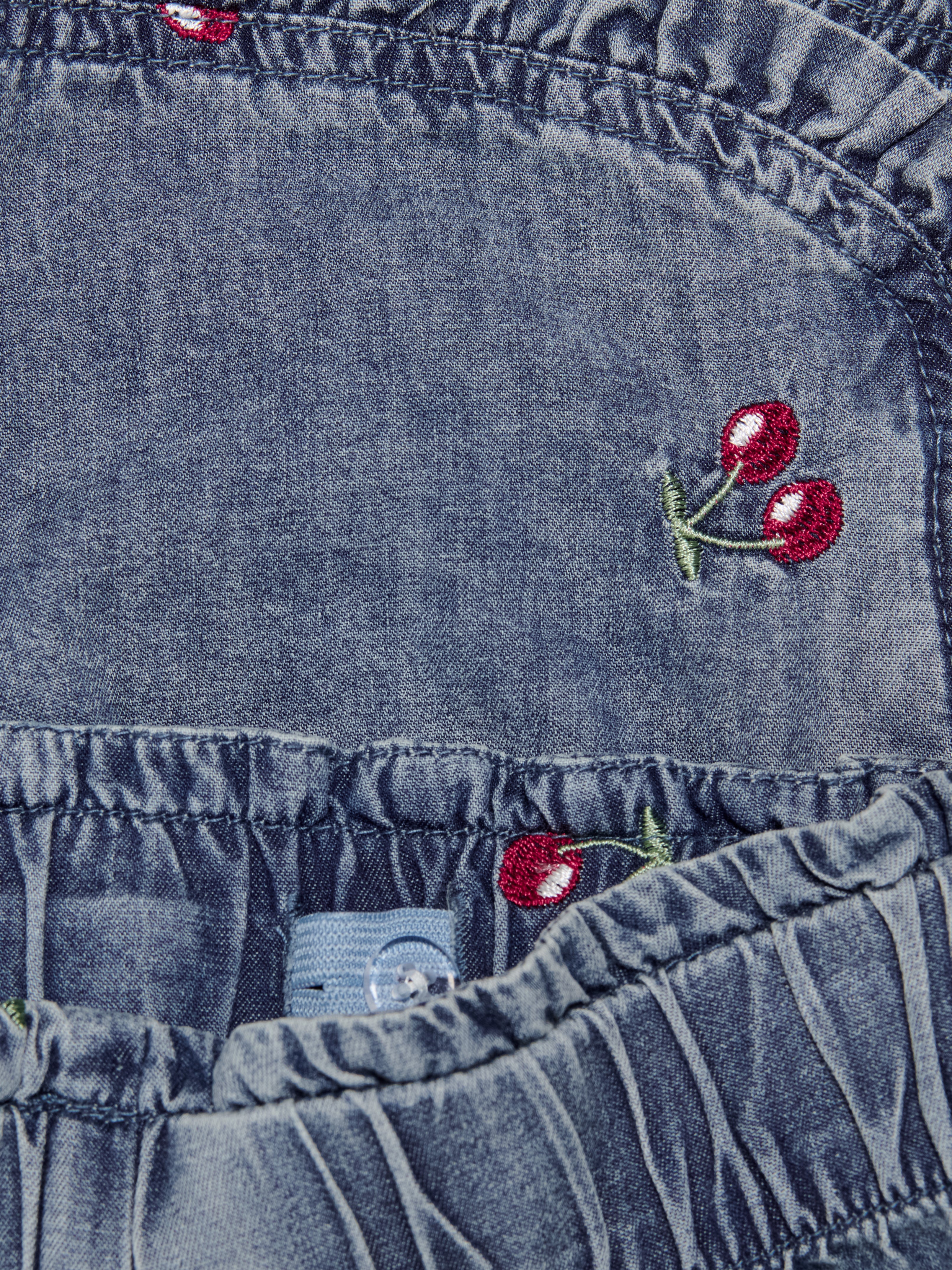 Only Mini Dandy Cherry Frill Denim Shorts - Medium Blue Denim