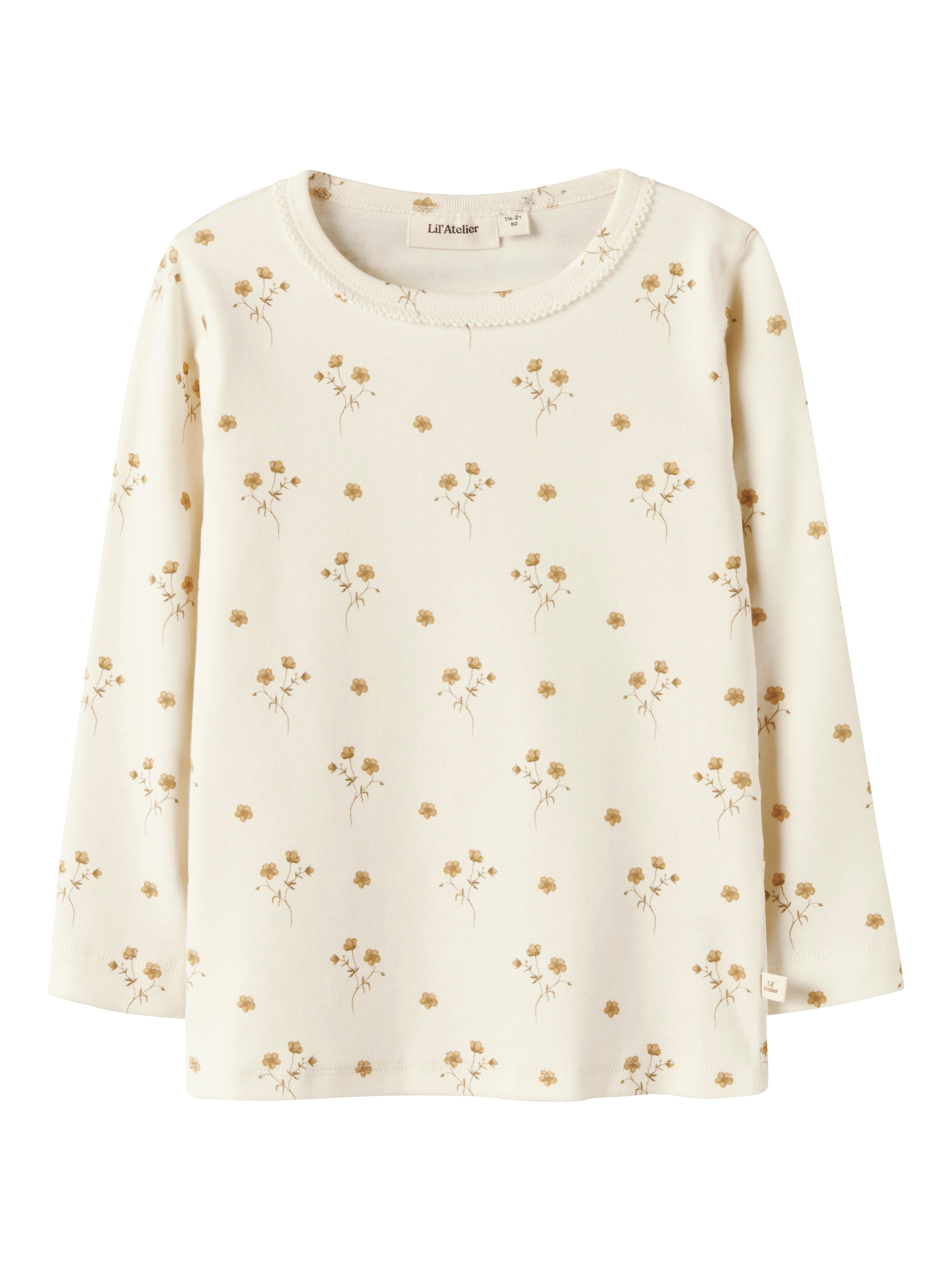 Lil Atelier Layo Sig LS Slim Top - Coconut Milk/Flower Yellow
