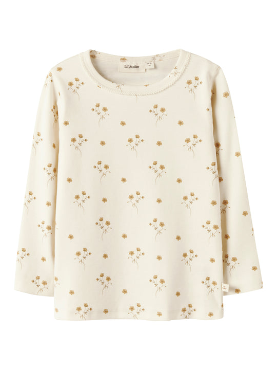 Lil Atelier Layo Sig LS Slim Top - Coconut Milk/Flower Yellow