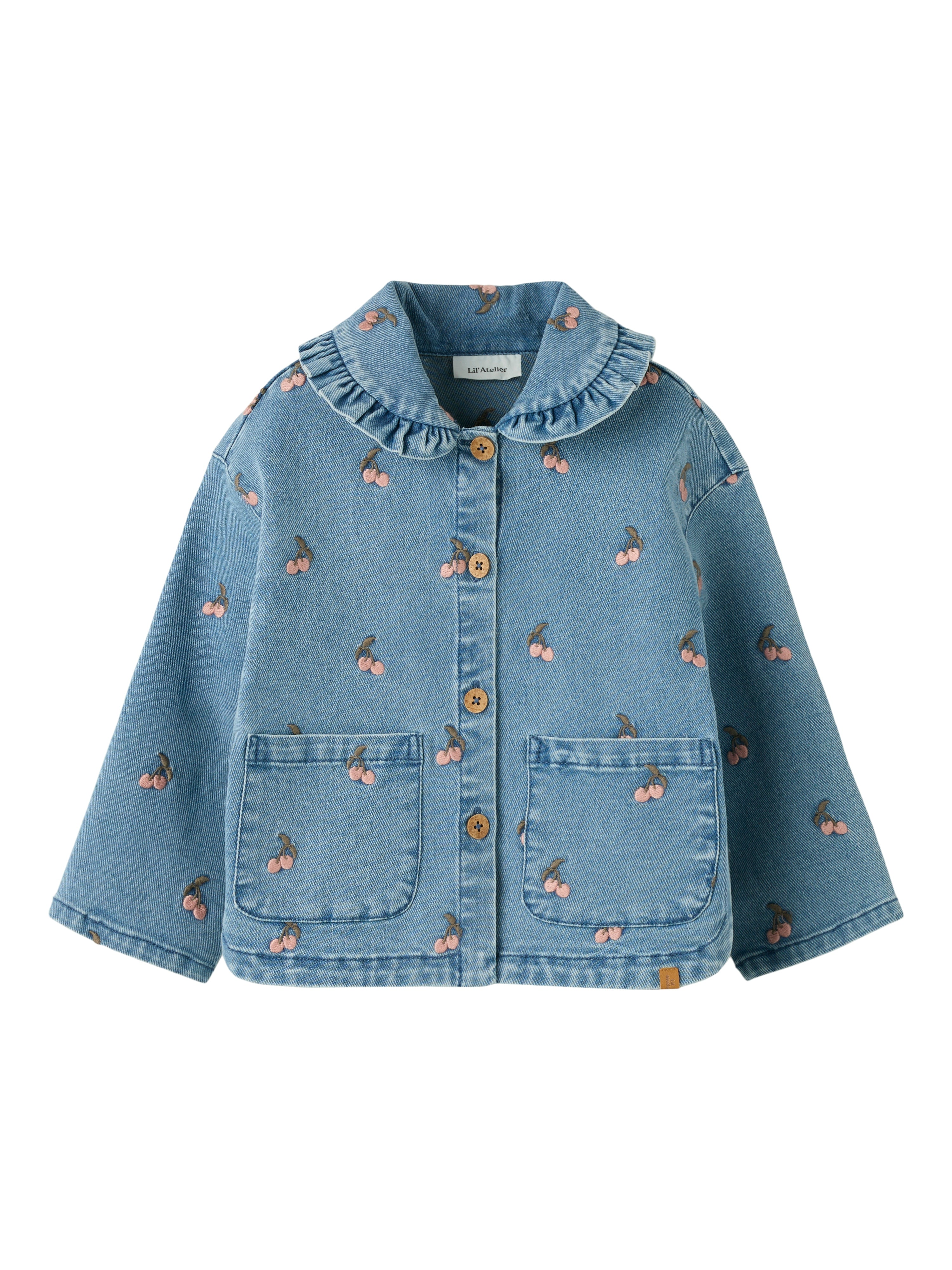 Lil Atelier Deva Loose Emb Jacket - Medium Blue Denim/Cherry