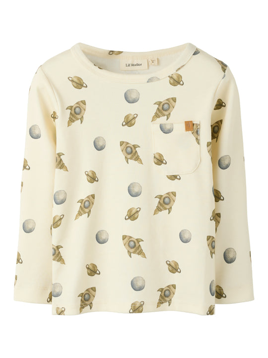 Lil Atelier Layo Geo LS Slim Top - Turtledove/Space