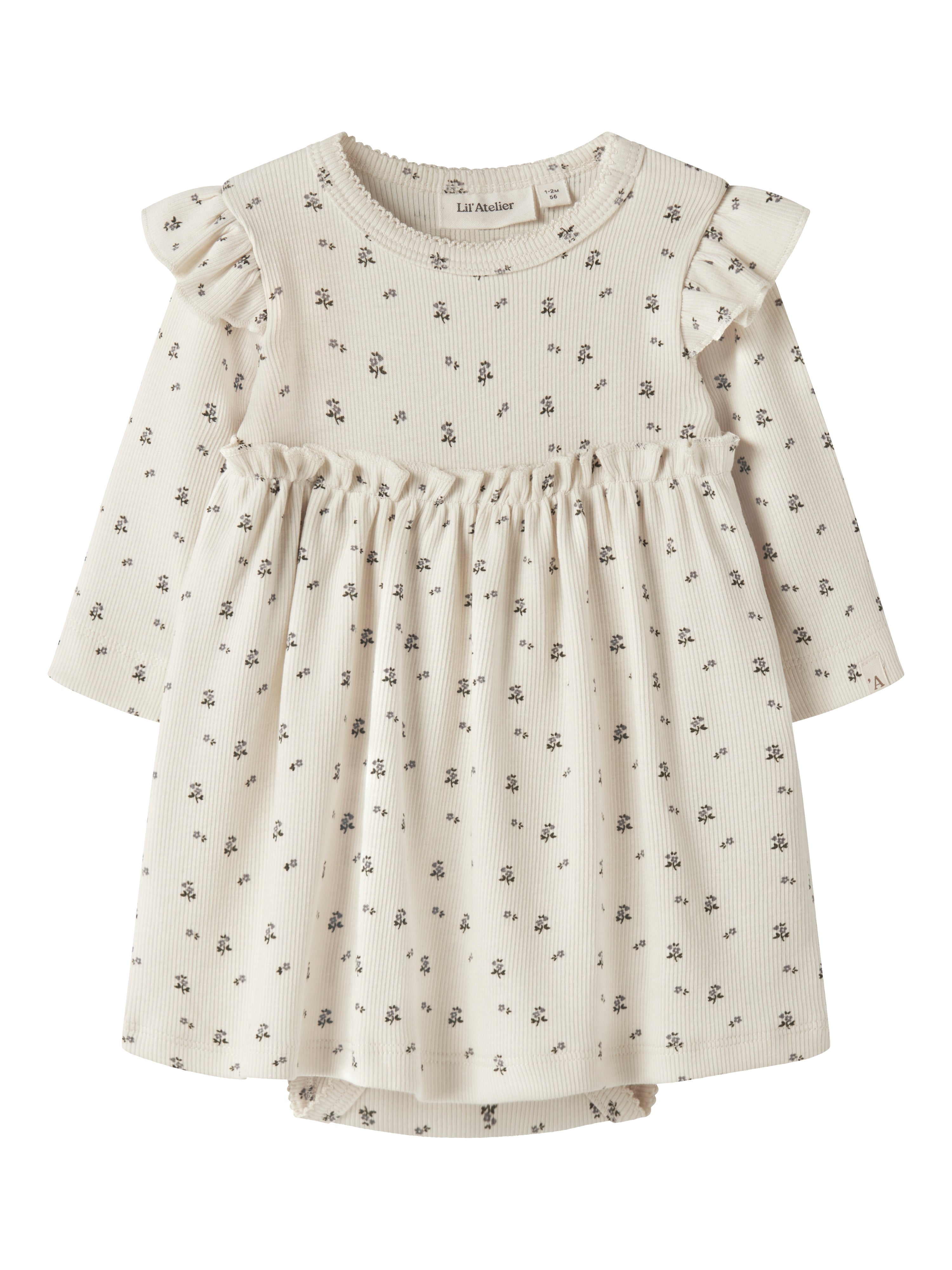 Lil Atelier Lago - Mia LS Body Dress - Turtledove/Blue Flower