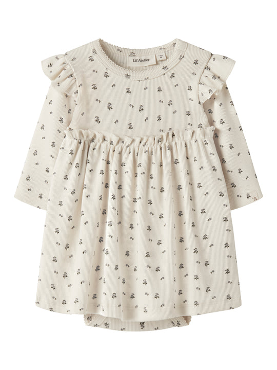 Lil Atelier Lago - Mia LS Body Dress - Turtledove/Blue Flower