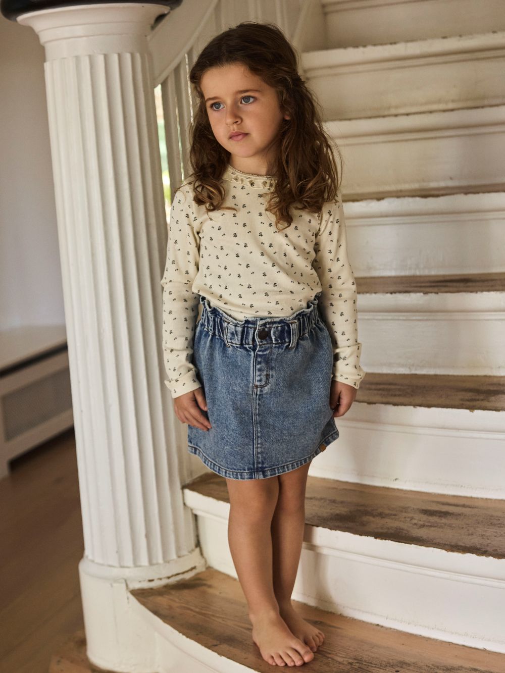 Lil Atelier Lago - Mai LS Slim Top - Turtledove/Blue Flower