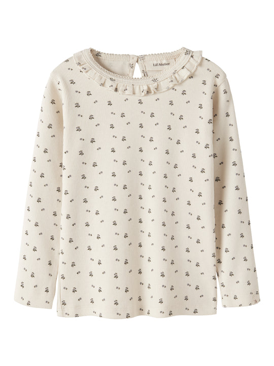 Lil Atelier Lago - Mai LS Slim Top - Turtledove/Blue Flower