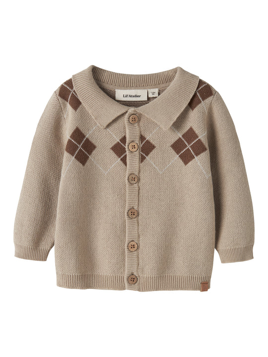 Lil Atelier Ronan - LS Knit Polo Cardigan - White Pepper