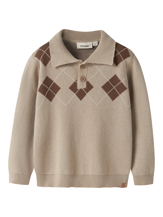 Lil Atelier Ronan - LS Knit Polo - White Pepper