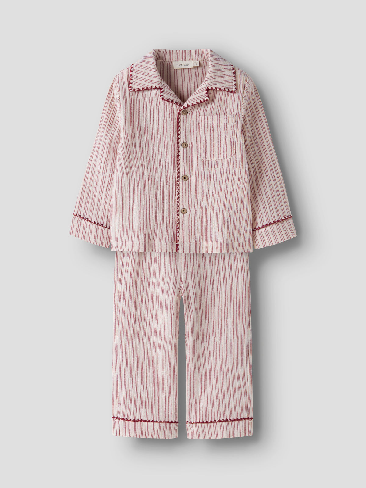 Lil Atelier Sage - Nun Pyjamas Set - Turtledove / Biking Red