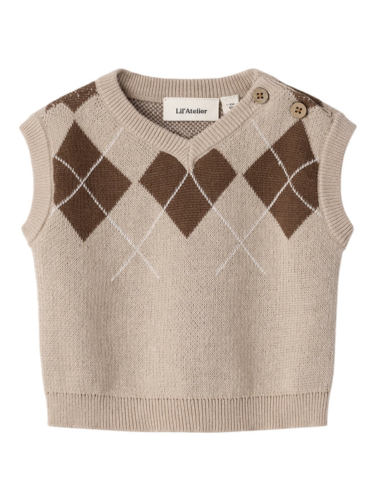Lil Atelier Ronan - Knit Vest - White Pepper