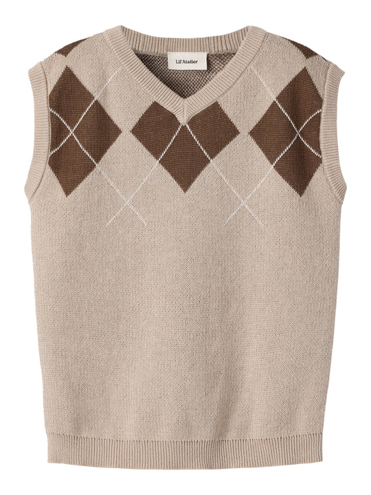 Lil Atelier Ronan - Knit Vest - White Pepper