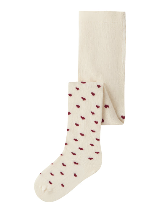 Lil Atelier Reba Len Strømpebukser - Turtledove/Red Hearts