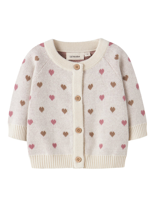 Lil Atelier Saran LS Knit Cardigan Heart - Turtledove
