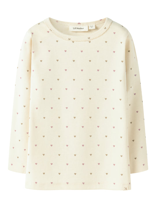 Lil Atelier Lalo Tig LS Slim Top - Turtledove/Heart
