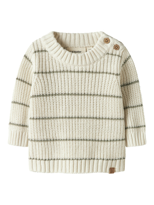 Lil Atelier Emlen LS Knit Stripes - Coconut Milk/Stripes