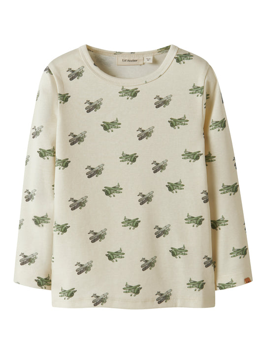Lil Atelier Layo Geu LS Slim Top - Coconut Milk/Airplane