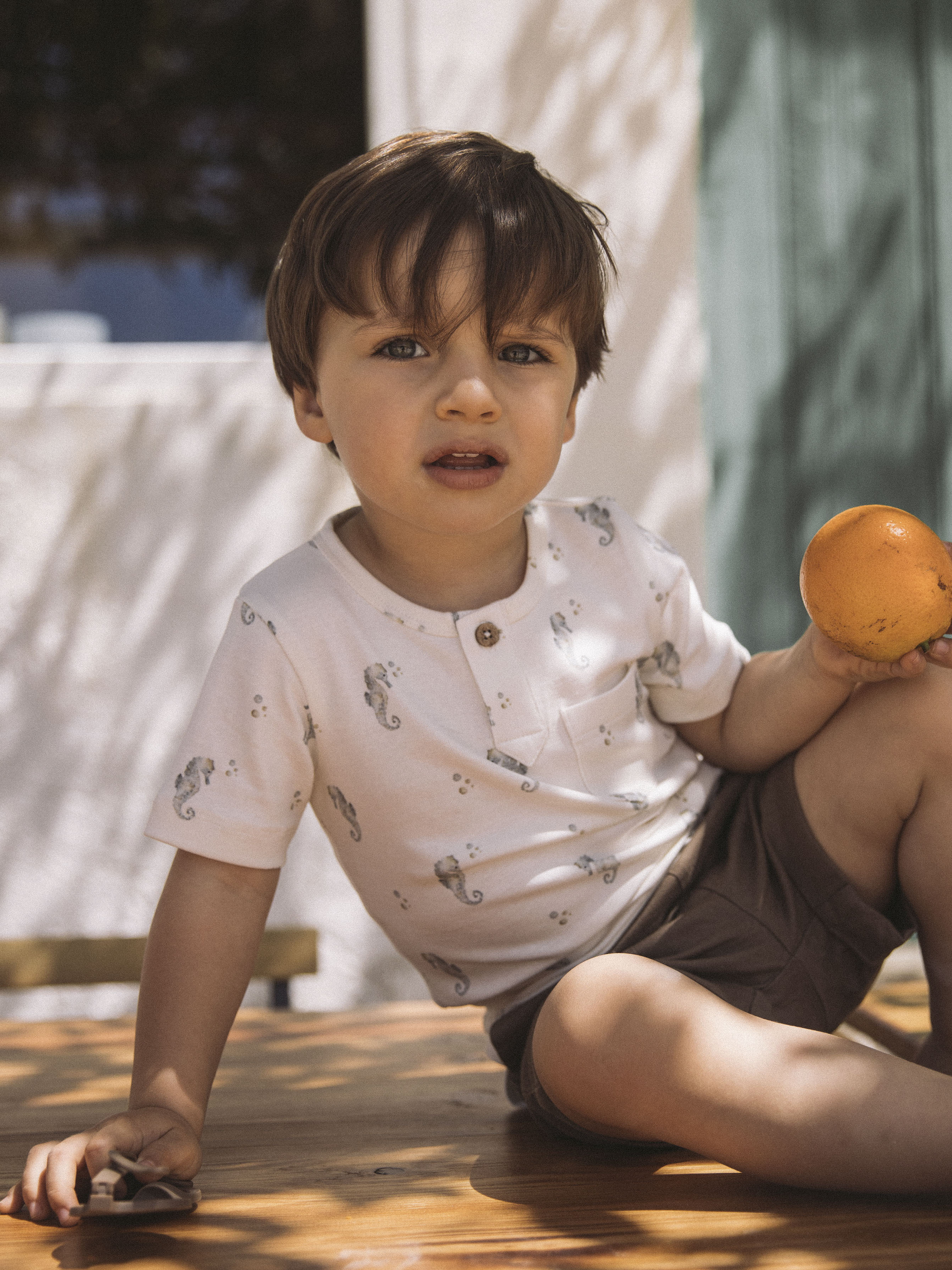 Lil Atelier Gayo Sik SS Slim Top - Coconut Milk/Seahorse