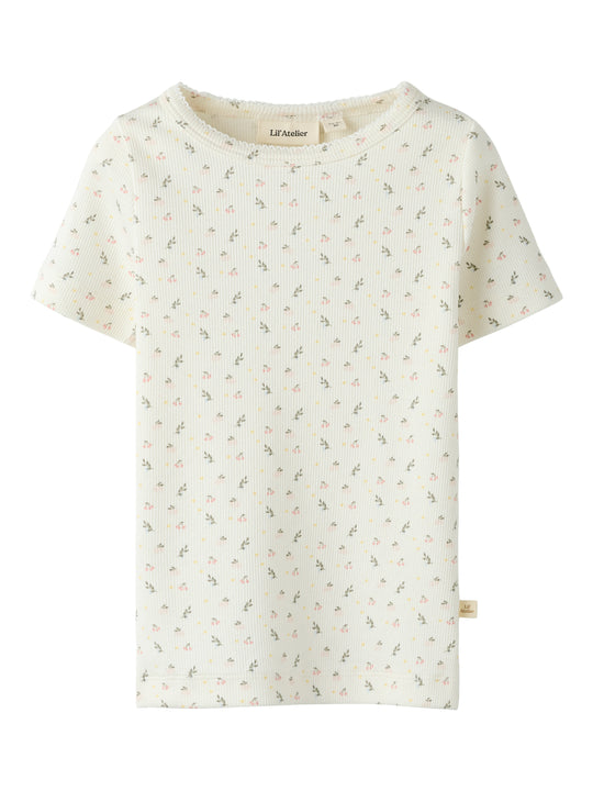 Lil Atelier Gago SS Slim Top NOOS - Coconut Milk/Small Flower