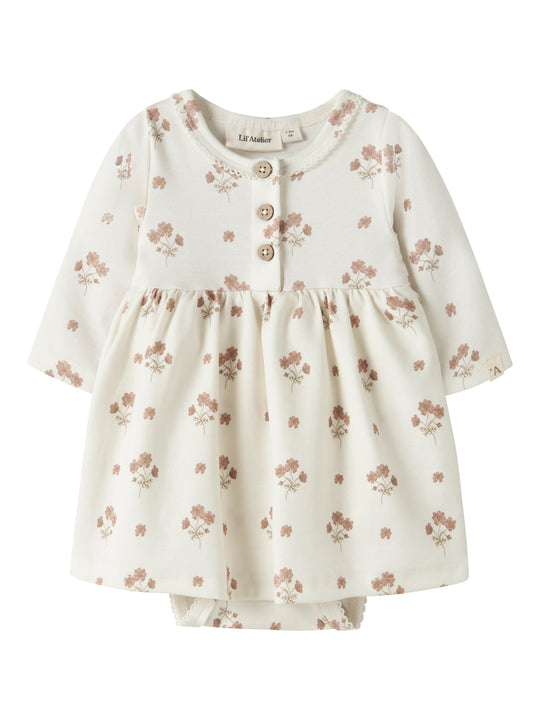 Lil Atelier Layo Sif LS Body Dress - Coconut Milk/Flower Pink