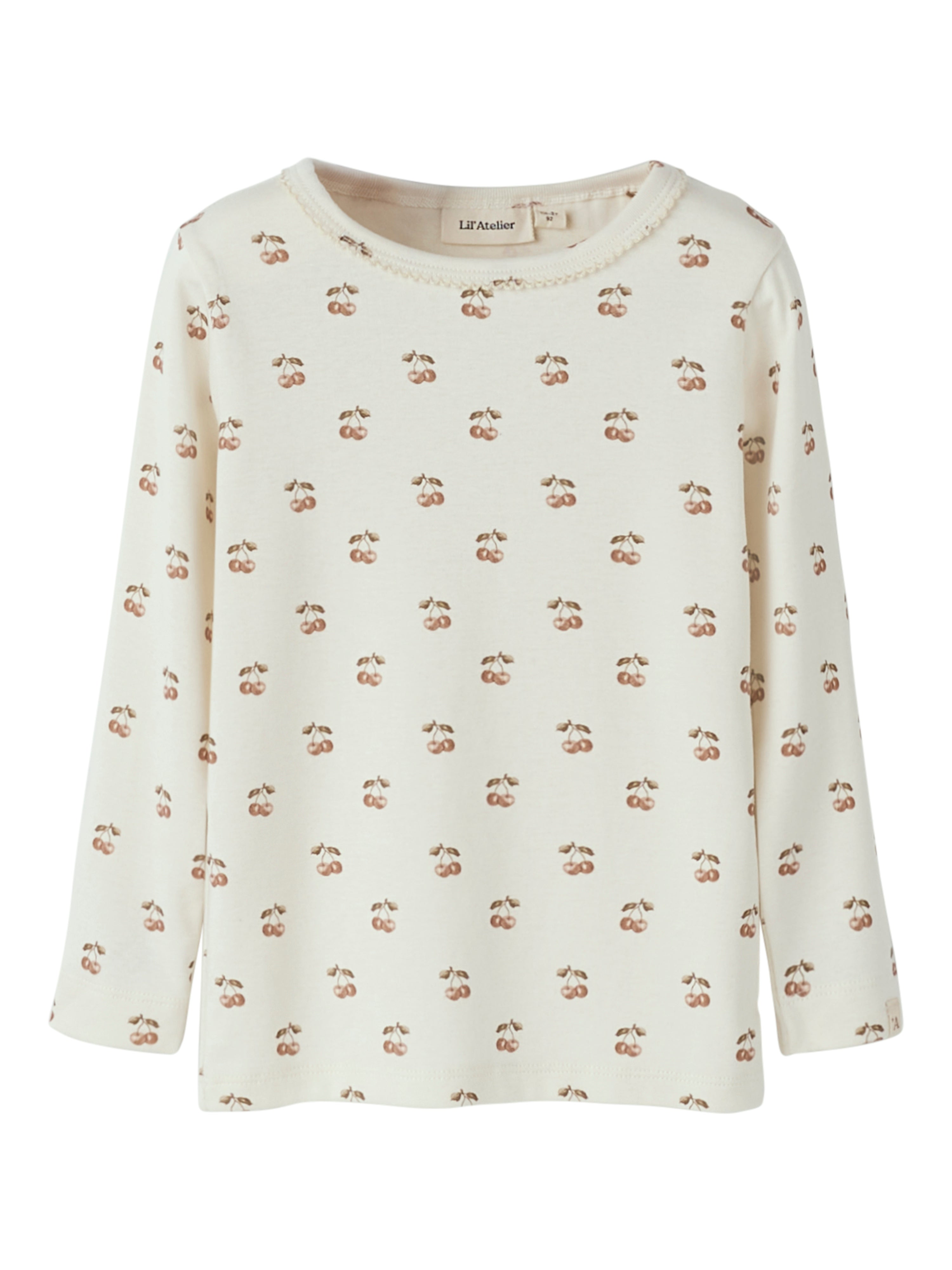 Lil Atelier Layo Sig LS Slim Top - Coconut Milk/Cherry