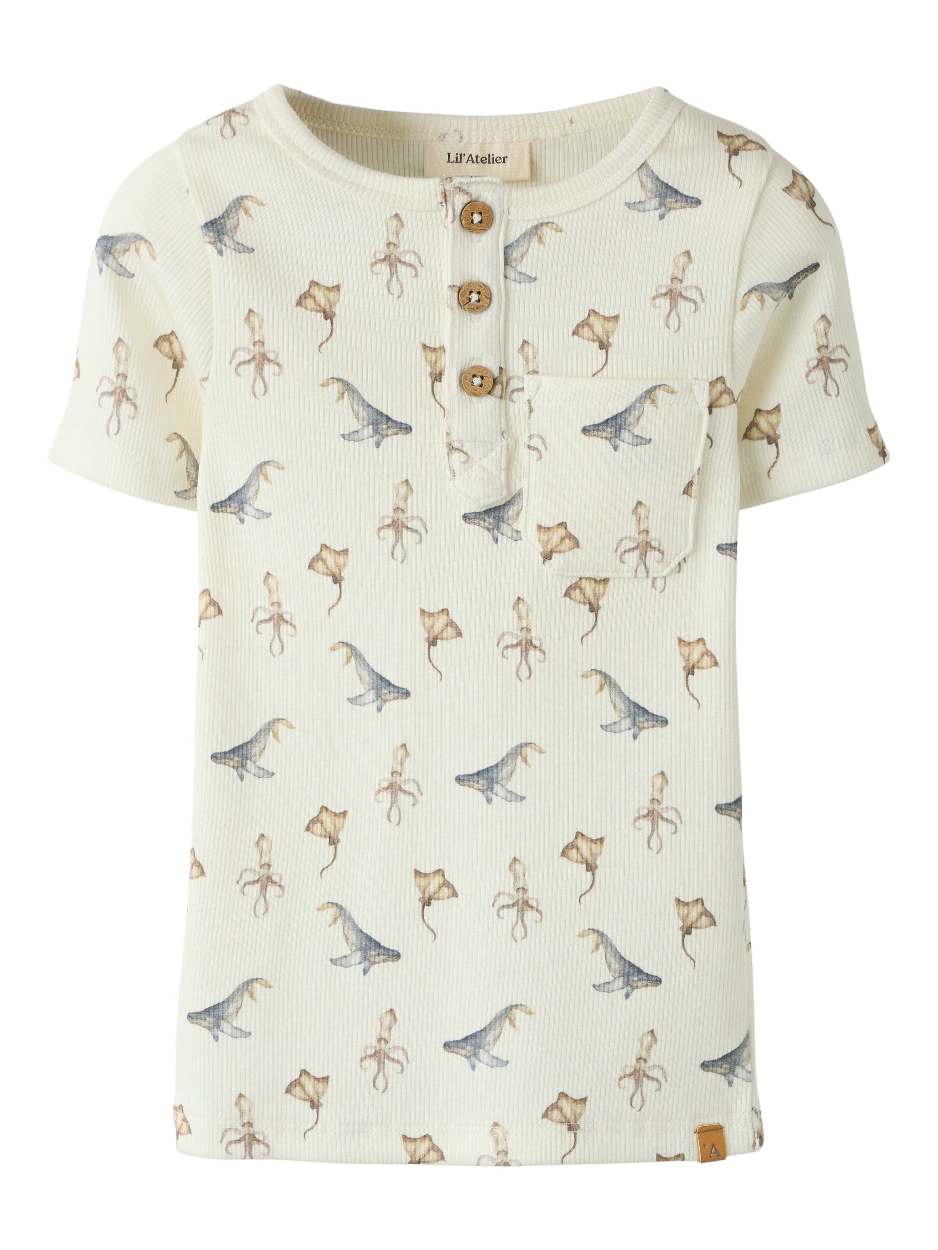 Lil Atelier Lavo Esi SS Slim Top - Coconut Milk/Sea Animals