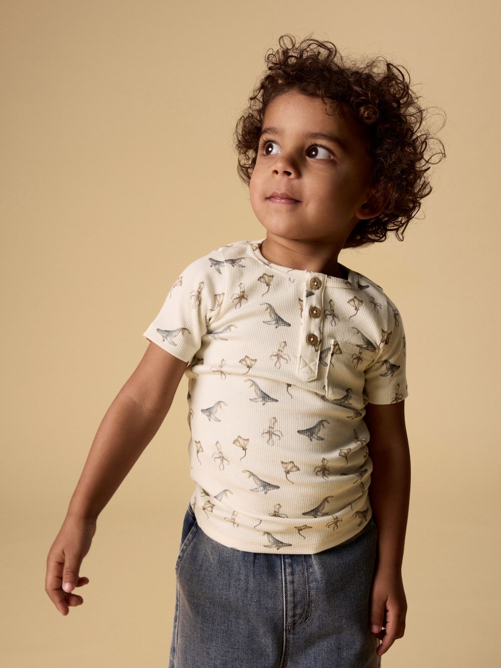 Lil Atelier Lavo Esi SS Slim Top - Coconut Milk/Sea Animals