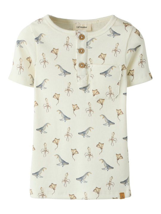 Lil Atelier Lavo Esi SS Slim Top - Coconut Milk/Sea Animals