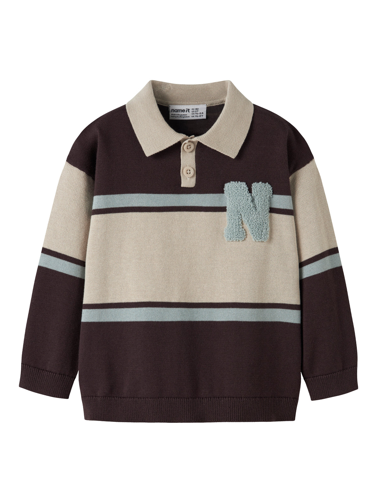 Name It Ral - LS Knit Polo - Chocolate Plum / With N