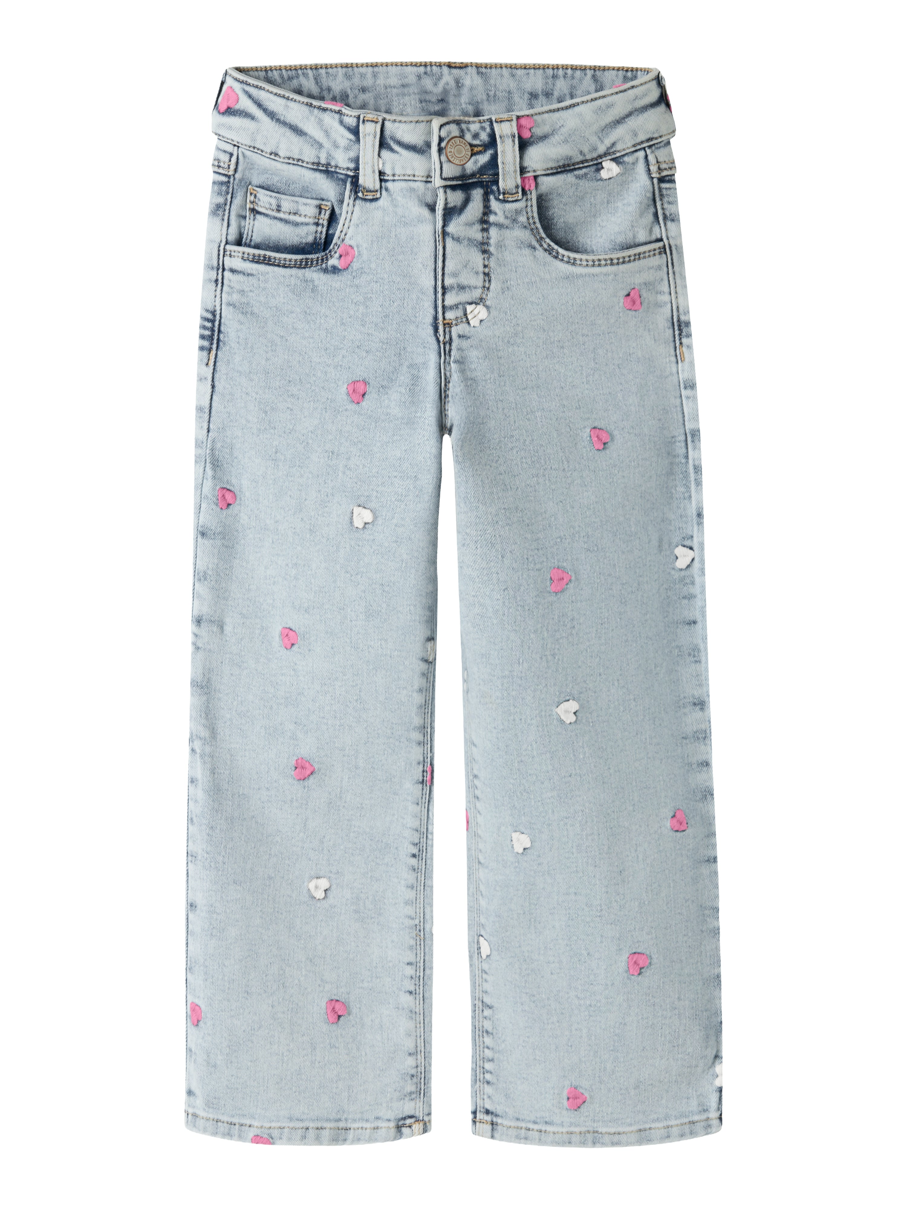 Name It Rose Wide Emb Jeans -  Light Blue Bleached Denim