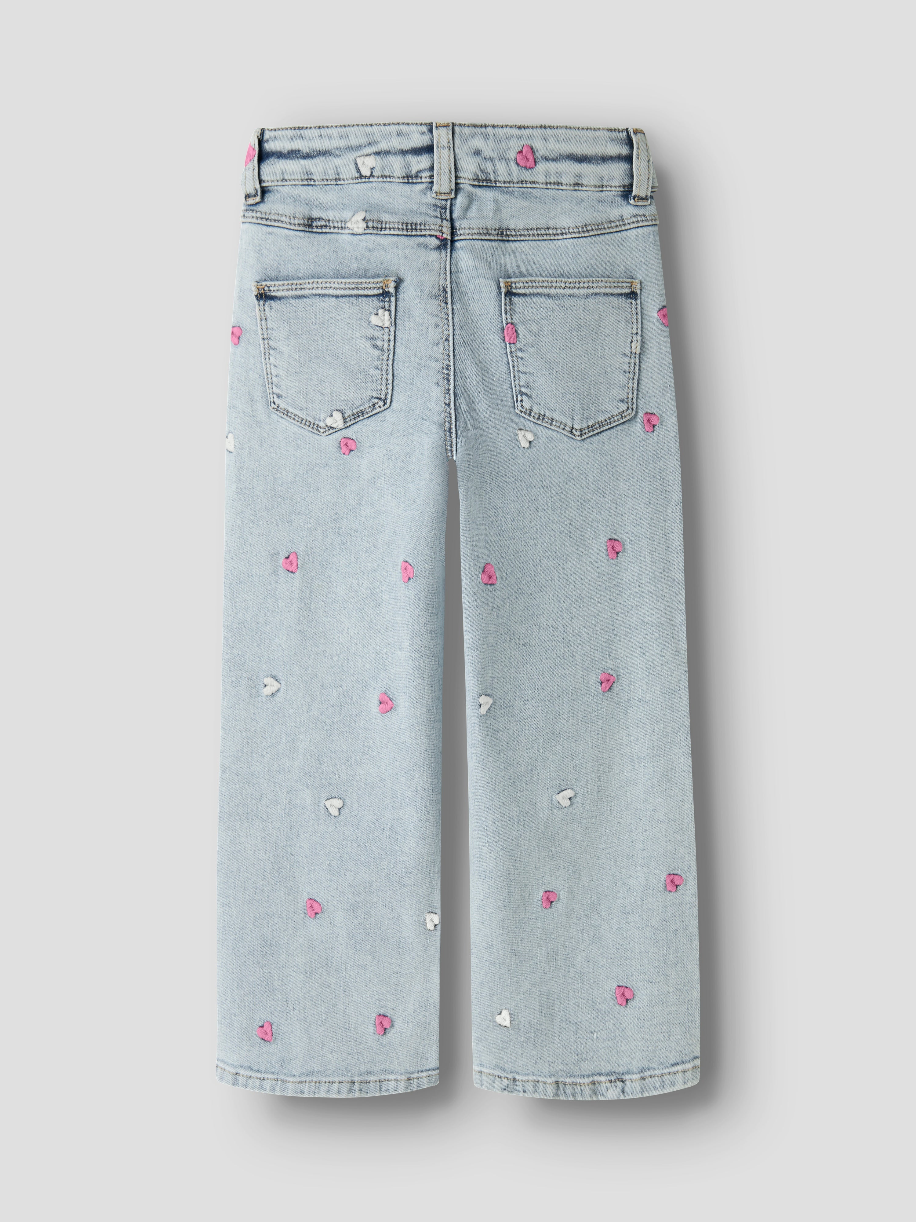 Name It Rose Wide Emb Jeans -  Light Blue Bleached Denim