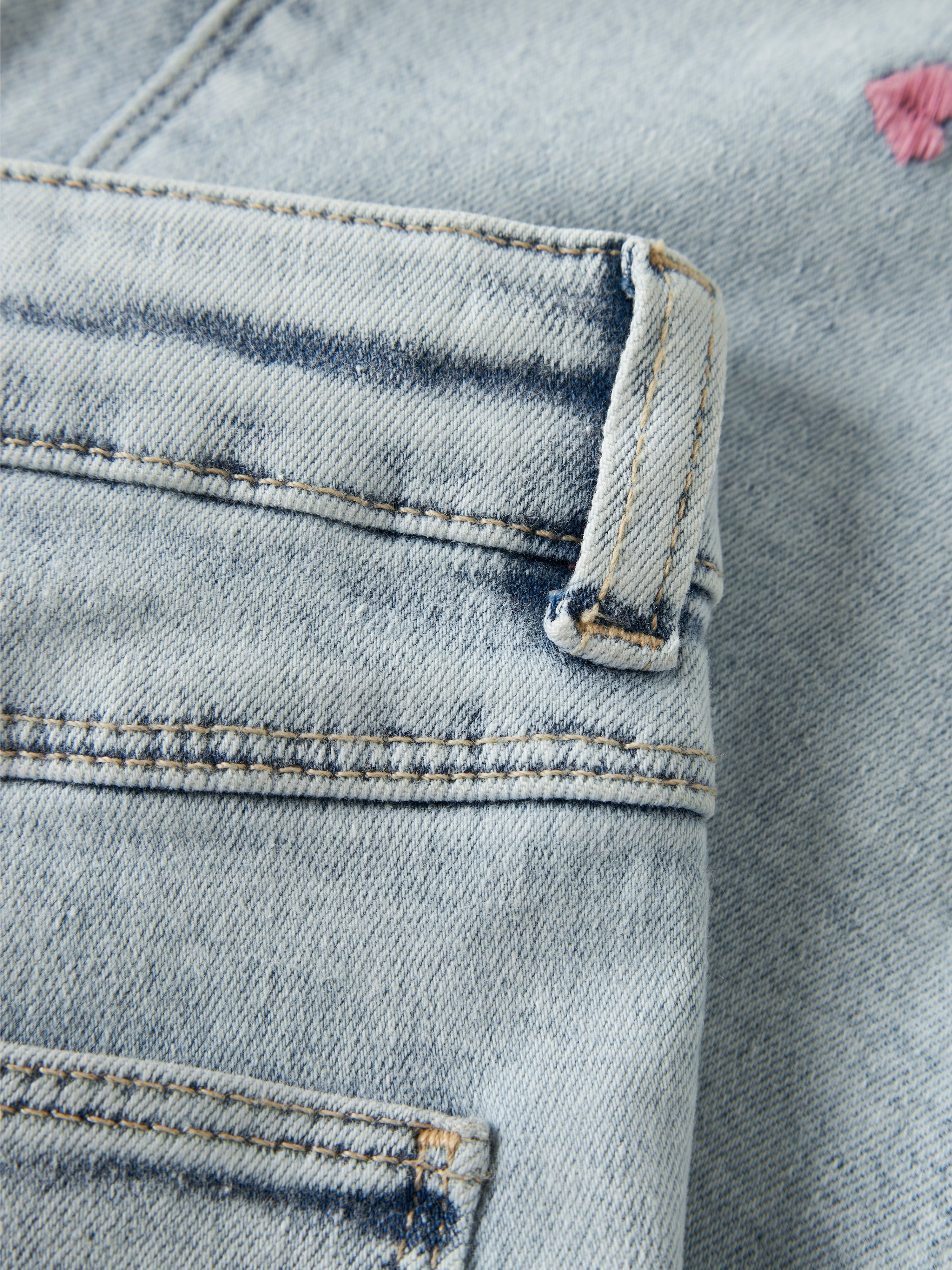 Name It Rose Wide Emb Jeans -  Light Blue Bleached Denim