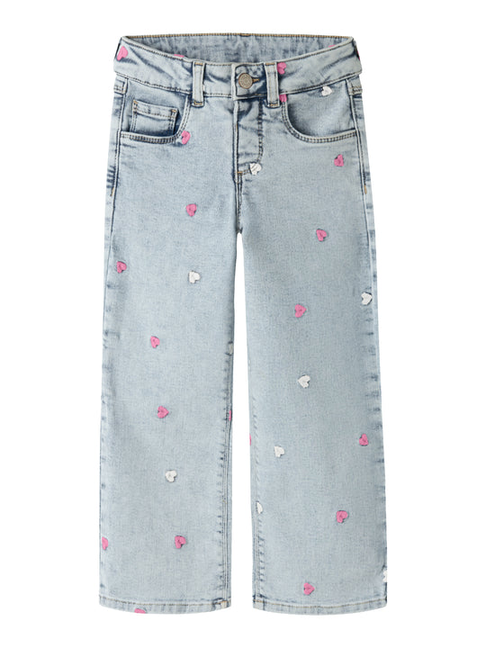 Name It Rose Wide Emb Jeans -  Light Blue Bleached Denim