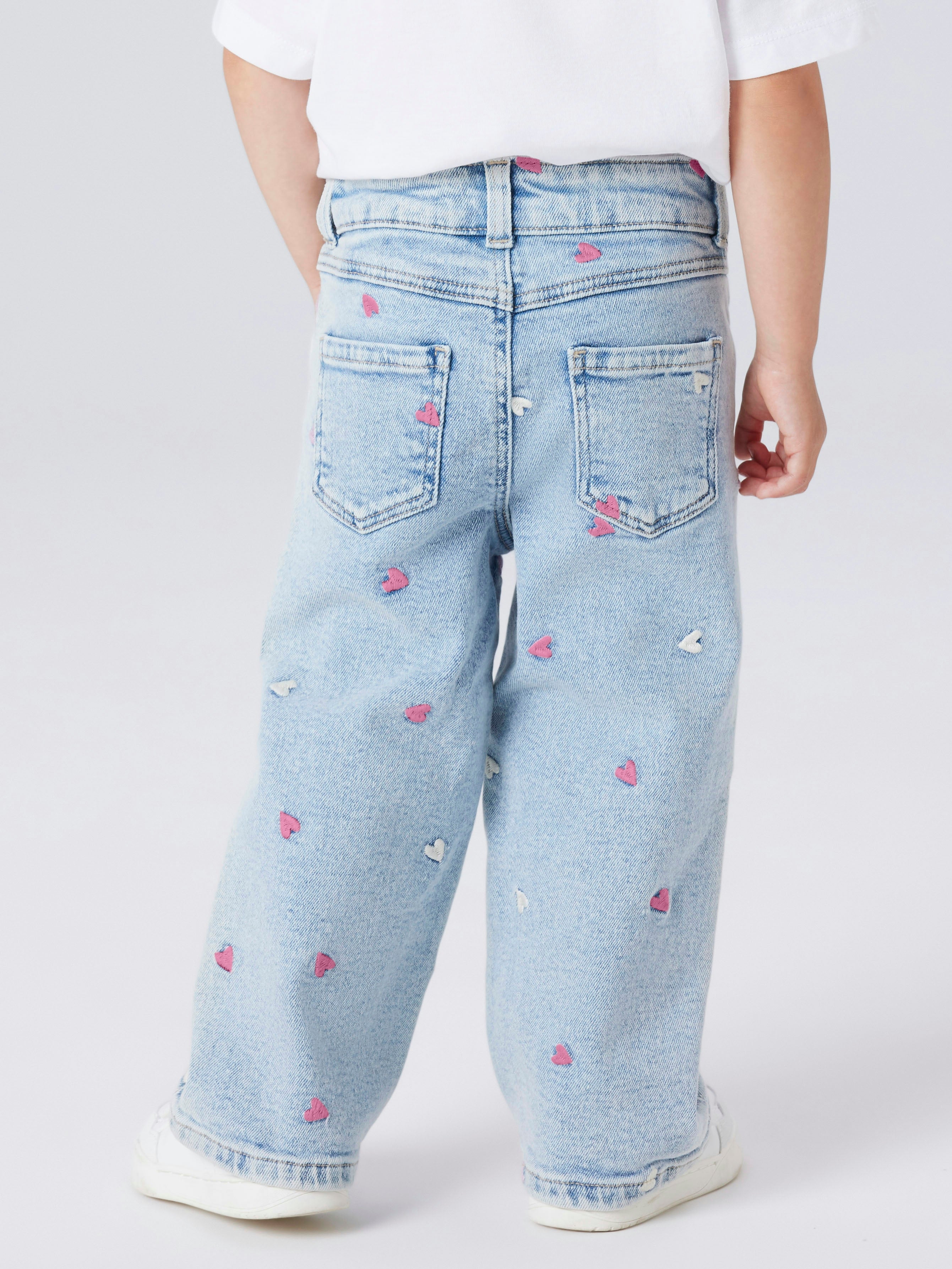 Name It Rose Wide Emb Jeans -  Light Blue Bleached Denim