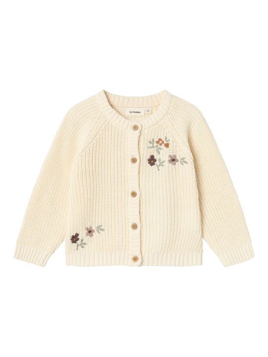 Lil Atelier Emlen Emb Knit Cardigan - Birch