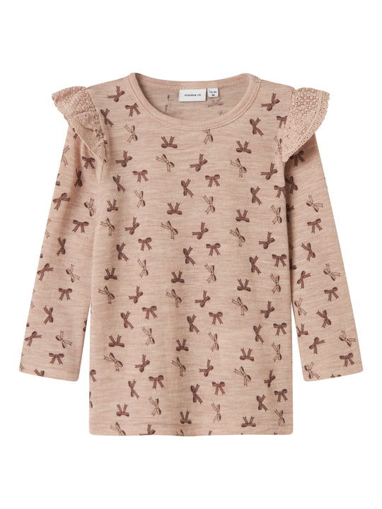 Name It Wang Wool Rib LS Top - Shadow Gray/Bow