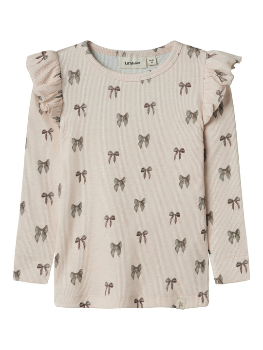 Lil Atelier Gavo Eko Slim Top NOOS - Silver Peony/Bow