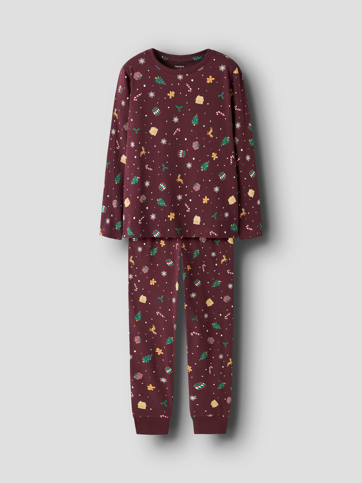Name It Vismas - LS Nightset - Burgundy / Christmas