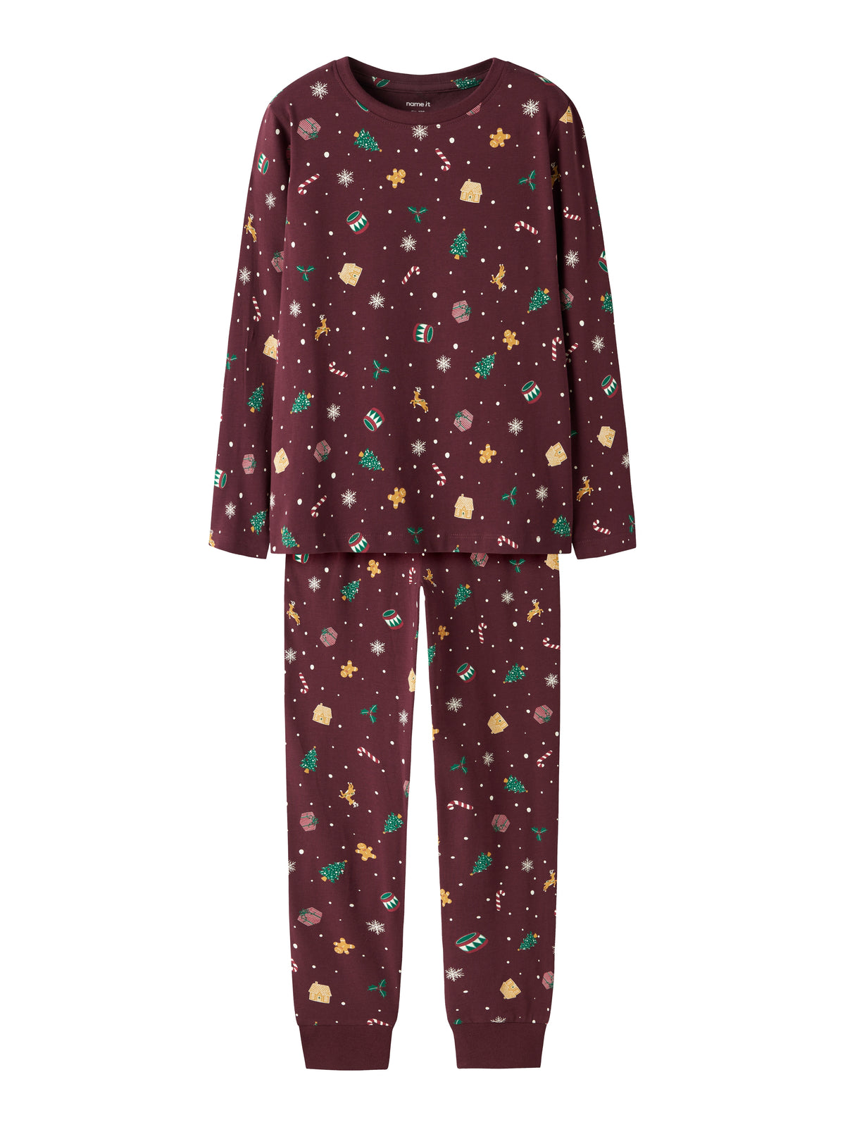 Name It Vismas - LS Nightset - Burgundy / Christmas