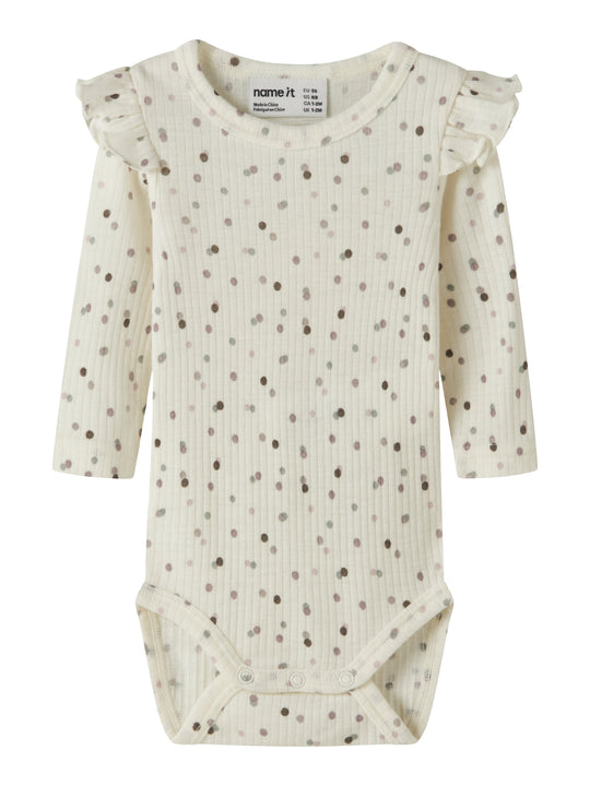 Name It Womi - Wool/Modal LS Body - Snow White / Double dots