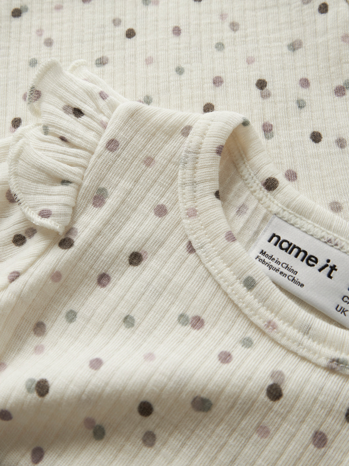 Name It Womi - Wool/Modal LS Body - Snow White / Double dots