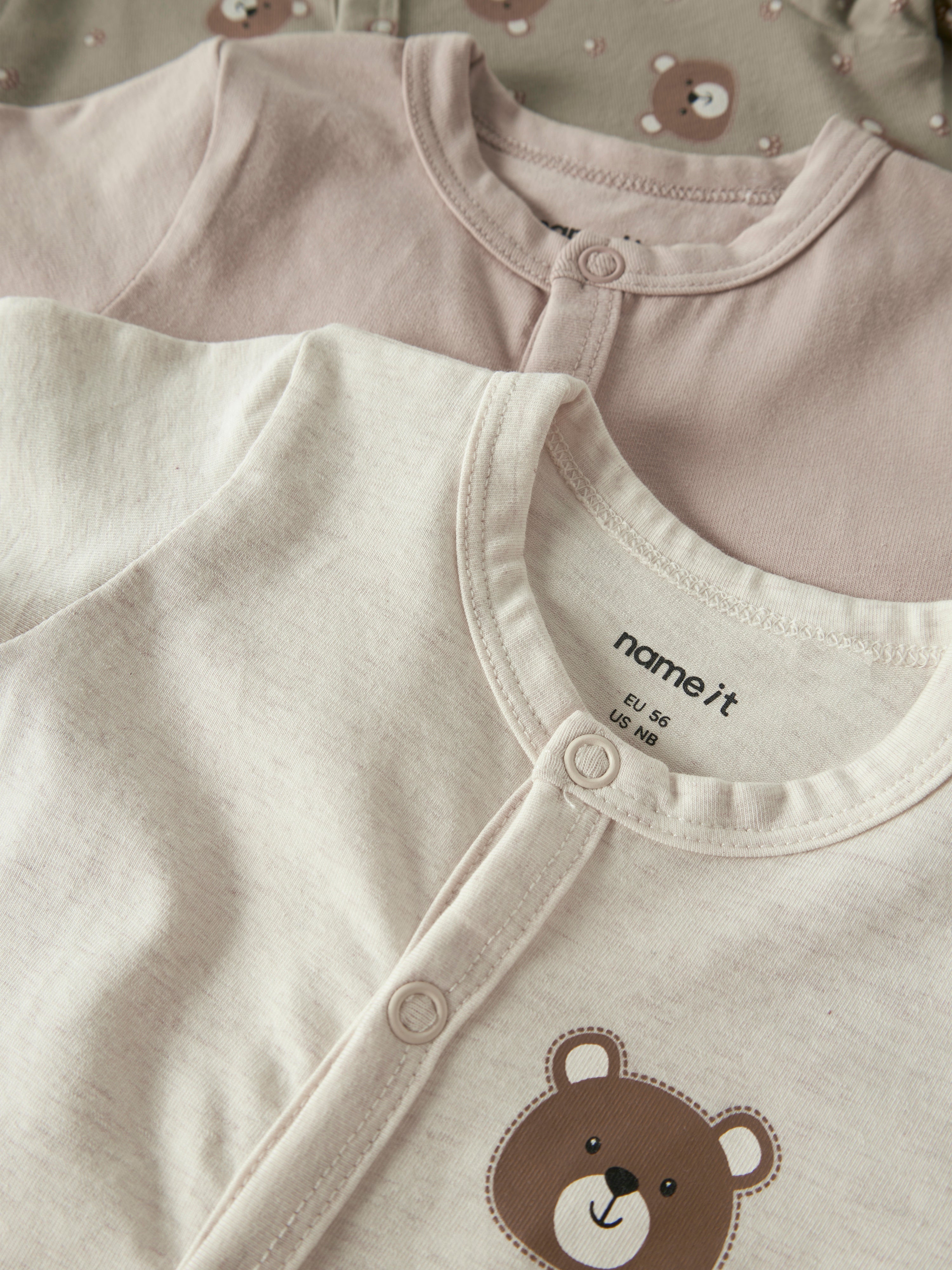 Name It Nightsuit - 3 pak AOP - Khaki Bear AOP + Peyote + Mushroom
